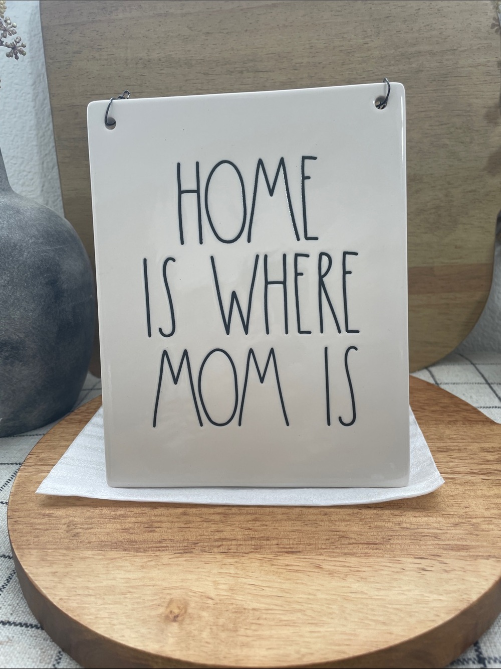SALE! NEW RAE DUNN Home Is Where Mom Is Ceramic Plaque - Neutral ~7.6” x 6”